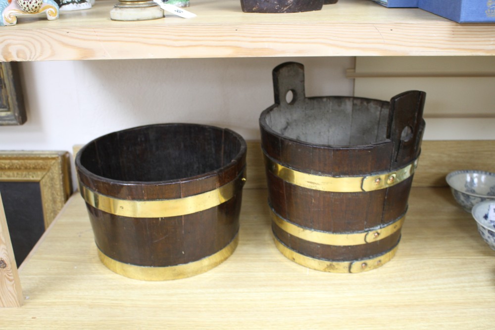 Two brass bound wooden tubs, diameter 33cm and 31cm